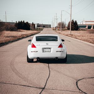 Превью обои nissan 350z, nissan, спорткар, вид сзади, белый