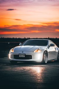 Превью обои nissan 350z, nissan, спорткар, автомобиль, фары, закат