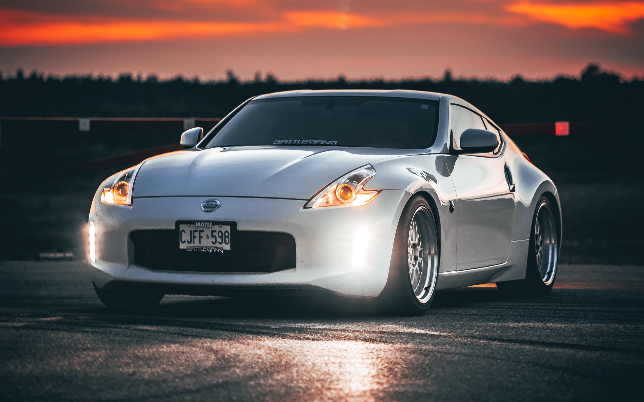 2560x1600 Обои nissan 350z, nissan, спорткар, автомобиль, фары, закат.