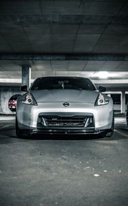 Превью обои nissan 350z, nissan, спорткар, автомобиль, вид спереди, серый