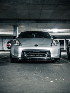 Превью обои nissan 350z, nissan, спорткар, автомобиль, вид спереди, серый