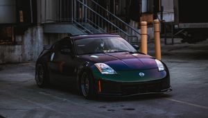 Превью обои nissan 350z, nissan, спорткар, автомобиль, вид сбоку, черный