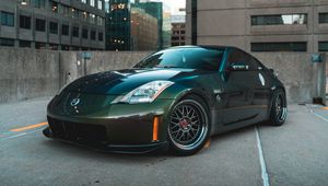 Превью обои nissan 350z, nissan, спорткар, автомобиль, вид сбоку, фара