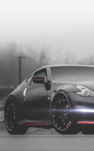 Превью обои nissan 370z, nissan, автомобиль, черный, туман