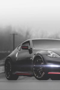 Превью обои nissan 370z, nissan, автомобиль, черный, туман