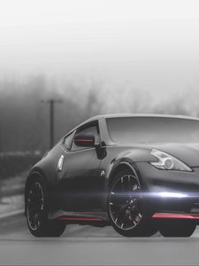 Превью обои nissan 370z, nissan, автомобиль, черный, туман