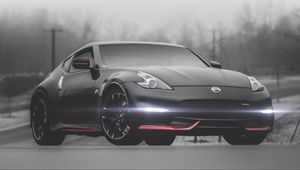 Превью обои nissan 370z, nissan, автомобиль, черный, туман