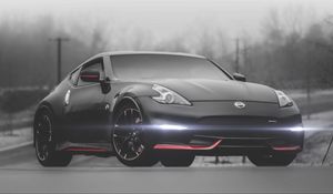 Превью обои nissan 370z, nissan, автомобиль, черный, туман