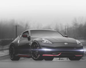 Превью обои nissan 370z, nissan, автомобиль, черный, туман