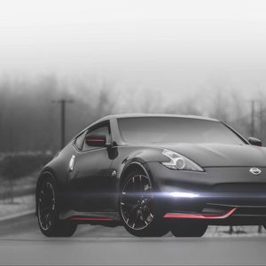 Превью обои nissan 370z, nissan, автомобиль, черный, туман