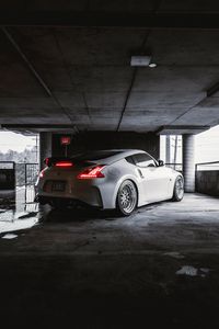 Превью обои nissan 370z, nissan, автомобиль, спорткар, белый, фары