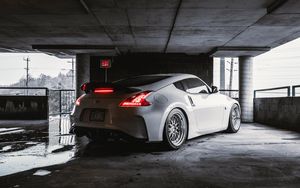 Превью обои nissan 370z, nissan, автомобиль, спорткар, белый, фары