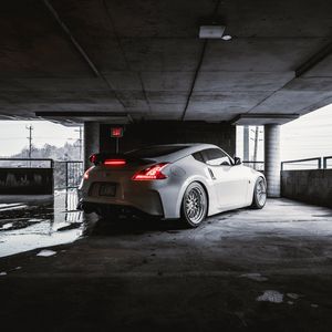 Превью обои nissan 370z, nissan, автомобиль, спорткар, белый, фары