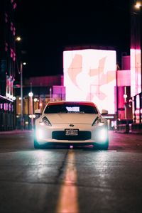 Превью обои nissan 370z, nissan, автомобиль, белый, дорога, свет