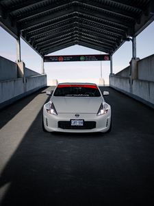 Превью обои nissan 370z, nissan, автомобиль, белый, дорога