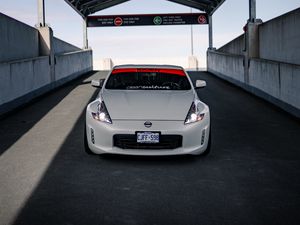 Превью обои nissan 370z, nissan, автомобиль, белый, дорога