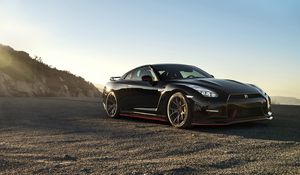 Превью обои nissan, gt-r, черный, вид сбоку