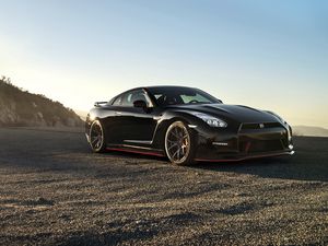 Превью обои nissan, gt-r, черный, вид сбоку