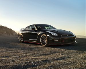 Превью обои nissan, gt-r, черный, вид сбоку