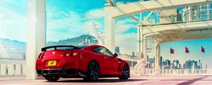 Превью обои nissan, gt-r, красный, вид сзади, спорткар