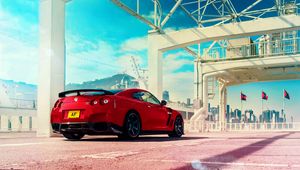 Превью обои nissan, gt-r, красный, вид сзади, спорткар