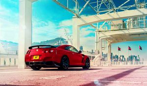 Превью обои nissan, gt-r, красный, вид сзади, спорткар