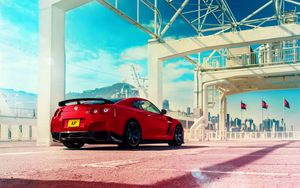 Превью обои nissan, gt-r, красный, вид сзади, спорткар