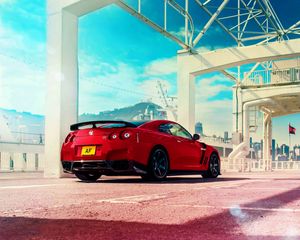 Превью обои nissan, gt-r, красный, вид сзади, спорткар