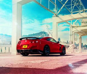 Превью обои nissan, gt-r, красный, вид сзади, спорткар