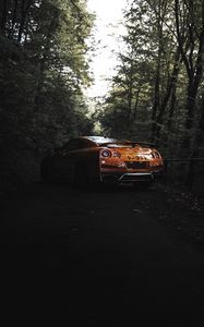 Превью обои nissan gt-r, nissan, автомобиль, спорткар, коричневый, вид сбоку