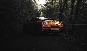 Превью обои nissan gt-r, nissan, автомобиль, спорткар, коричневый, вид сбоку