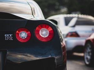 Превью обои nissan gt-r, nissan, автомобиль, спорткар, черный, вид сзади