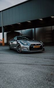 Превью обои nissan gt-r, nissan, автомобиль, серебряный, дорога