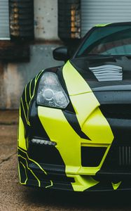 Превью обои nissan gt-r, nissan, автомобиль, зеленый, черный