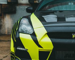 Превью обои nissan gt-r, nissan, автомобиль, зеленый, черный