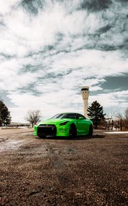 Превью обои nissan gt-r, nissan, автомобиль, спорткар, зеленый