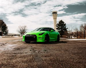 Превью обои nissan gt-r, nissan, автомобиль, спорткар, зеленый