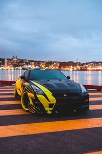 Превью обои nissan gtr, nissan, спорткар, автомобиль, огни