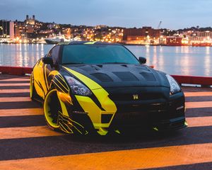 Превью обои nissan gtr, nissan, спорткар, автомобиль, огни