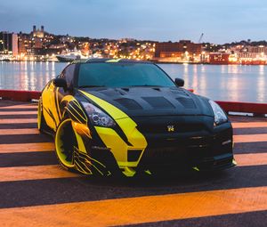 Превью обои nissan gtr, nissan, спорткар, автомобиль, огни