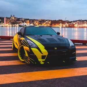 Превью обои nissan gtr, nissan, спорткар, автомобиль, огни