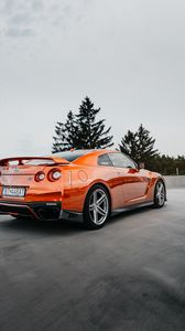 Превью обои nissan gtr, nissan, спорткар, автомобиль, вид сбоку, спойлер