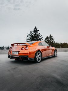 Превью обои nissan gtr, nissan, спорткар, автомобиль, вид сбоку, спойлер