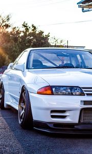 Превью обои nissan, gtr, r32, skyline, белый, вид спереди