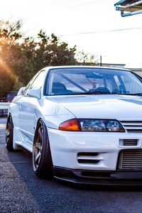 Превью обои nissan, gtr, r32, skyline, белый, вид спереди