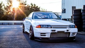 Превью обои nissan, gtr, r32, skyline, белый, вид спереди