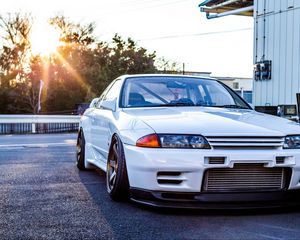 Превью обои nissan, gtr, r32, skyline, белый, вид спереди