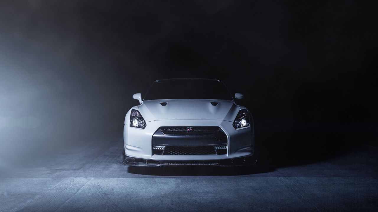 Обои nissan, gt-r, r35, ниссан, белый, передок, дым