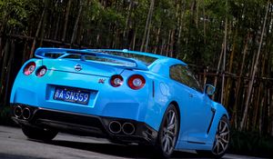 Превью обои nissan, gtr, r35, бампер, голубой, вид сзади