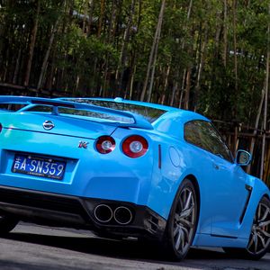 Превью обои nissan, gtr, r35, бампер, голубой, вид сзади